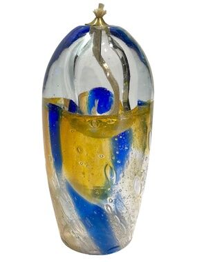 Vintage 1960s Adam Jablonski Poland Art Glass Oil Lamp - Modernist Egg Shape